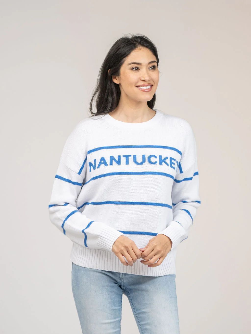 Nantucket Sweater in White Stripe | Beau & Ro