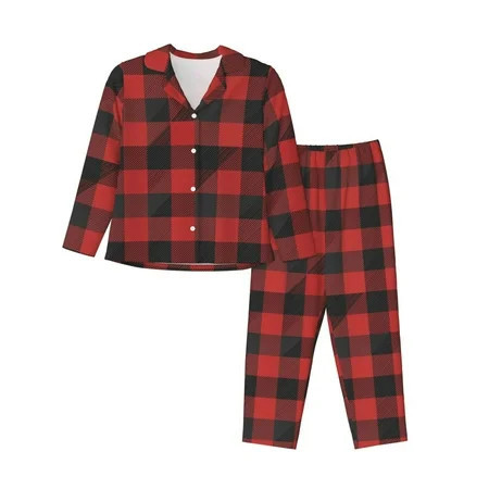 Pajamas for Women Set - Red black plaid Soft Comfy Long Sleeve Button Up Pajama Sets for Women 2 Piece Sleepwear Nightwear Pjs Lounge Sets for Women with Pockets | Walmart (US)