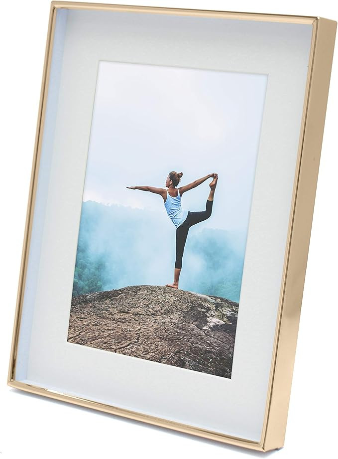 MIMOSA MOMENTS 7x9 Metal Picture Frame with Mat for 5x7 Photo, Shadowbox Frame for Tabletop Displ... | Amazon (US)