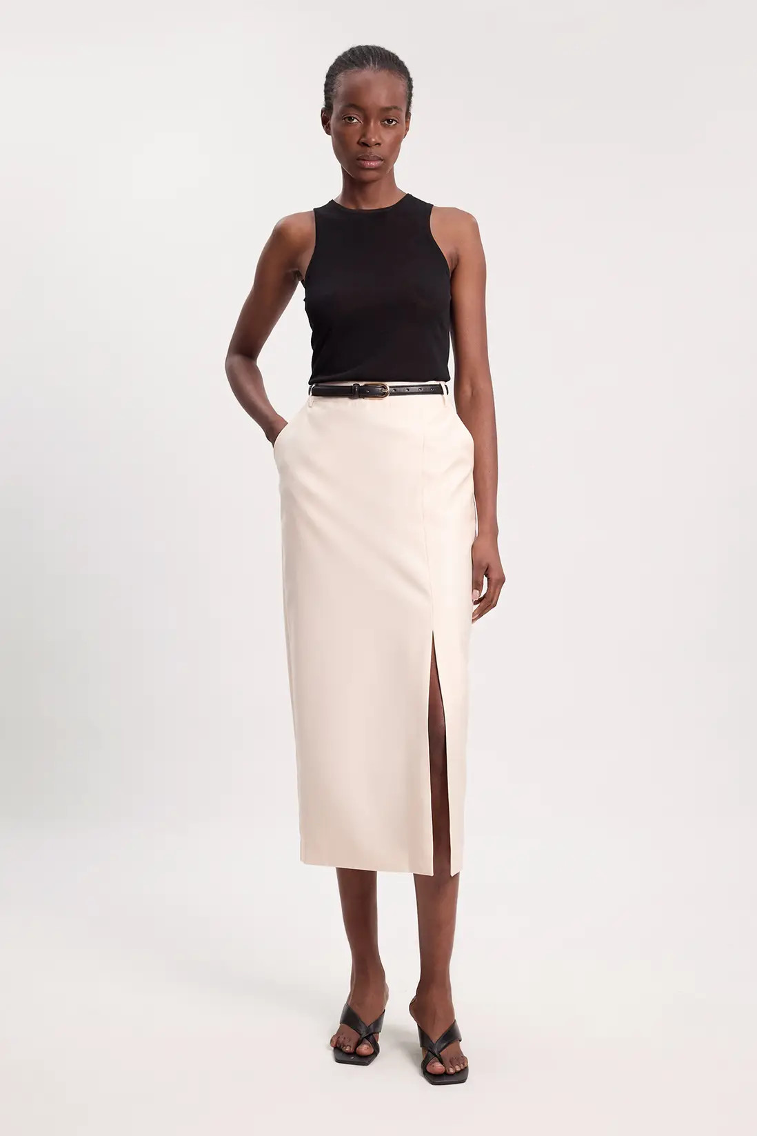 Tailored Satin Pencil Midi Skirt | Karen Millen