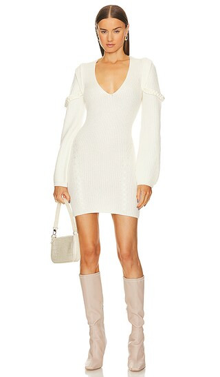 Malina Deep V Neck Knit Dress in Winter White | Revolve Clothing (Global)