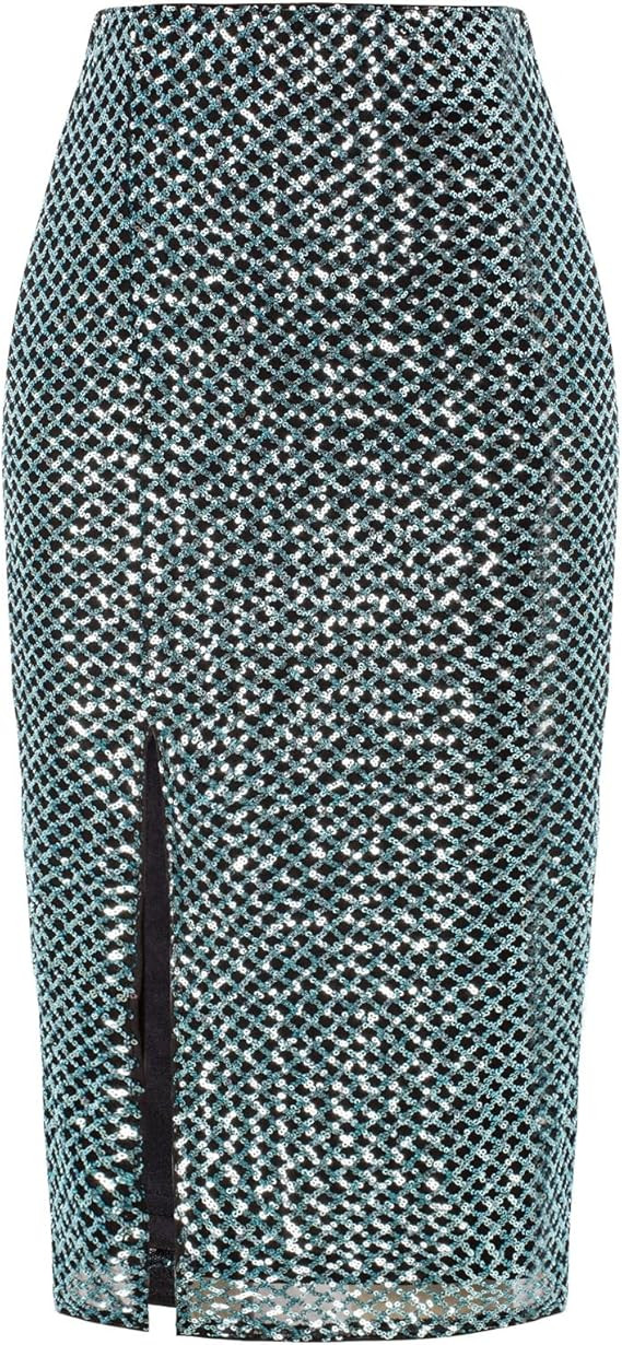 Kate Kasin Women's Sparkly Sequin Skirt with Slit High Waisted Bodycon Pencil Skirt Party 2023 Tr... | Amazon (US)