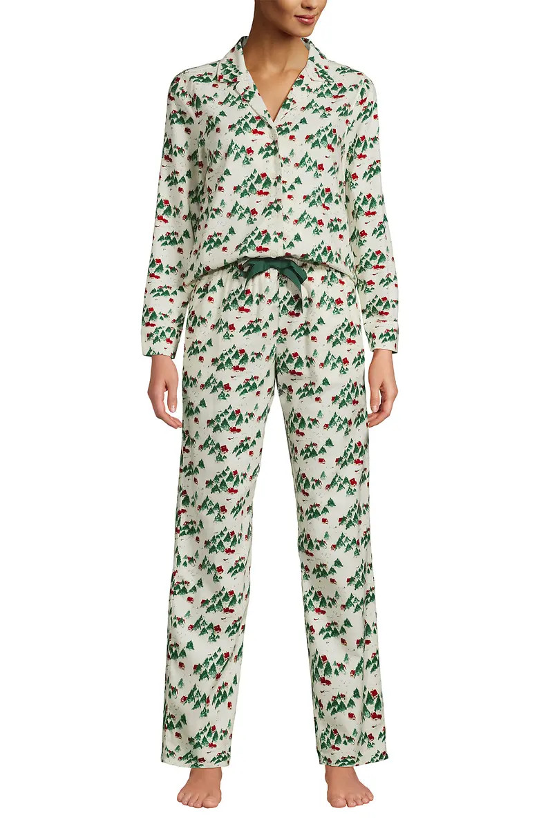 Lands' End Flannel 2 Piece Pajama Set - Long Sleeve Shirt and Pants | Nordstrom | Nordstrom