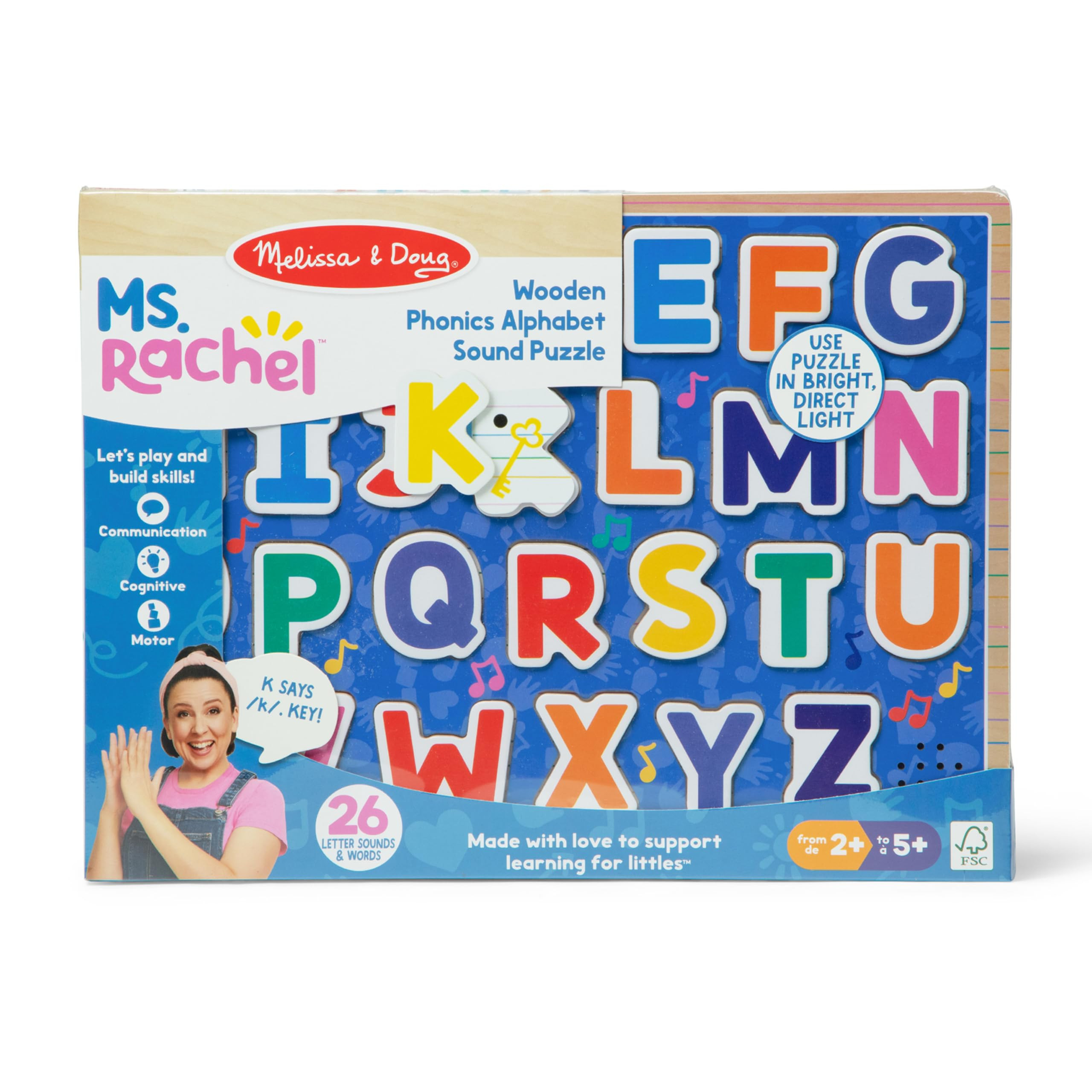Melissa & Doug® Ms. Rachel™ Wooden Phonics Alphabet Sound Puzzle with Light-Activated Sound Ef... | Amazon (US)