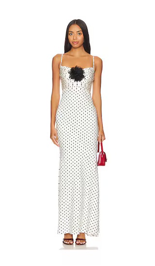 Polka Dot Satin Maxi Dress in Cream | Revolve Clothing (Global)