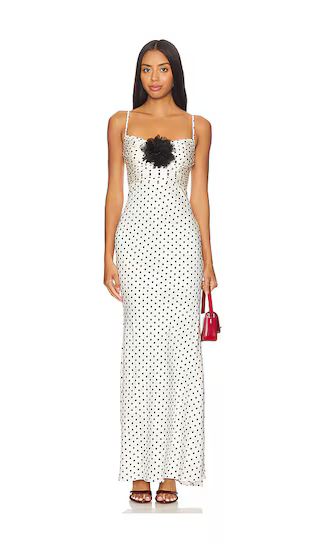 Polka Dot Satin Maxi Dress in Cream | Polka Dot Dress | White Satin Dress | Revolve Clothing (Global)