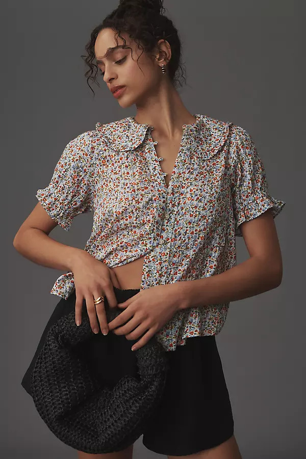 The Keira Collared Button-Front Blouse by Pilcro | Anthropologie (US)