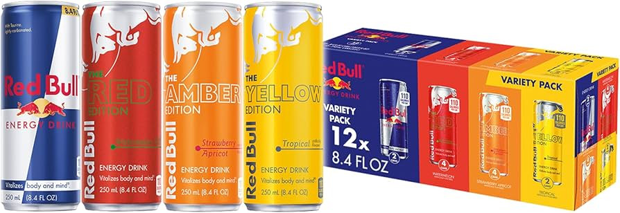 Red Bull Energy Drink Variety Pack, Red, Yellow & Amber, with 80mg Caffeine plus Taurine & B Vita... | Amazon (US)