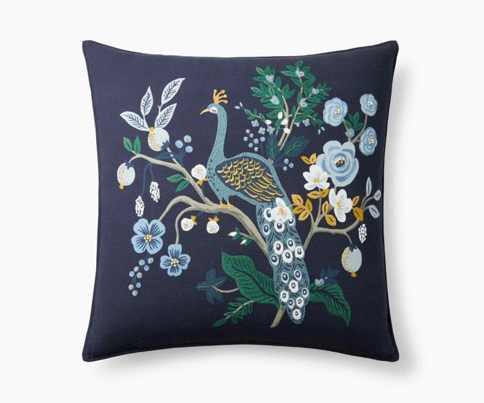 Peacock Navy Embroidered Pillow Cover | Rifle Paper Co. | Rifle Paper Co.