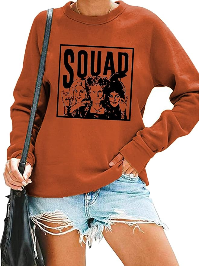 Halloween Squad Sweatshirt Womens Hocus Pocus Long Sleeve Shirts Sanderson Sisters Pullover Tops ... | Amazon (US)