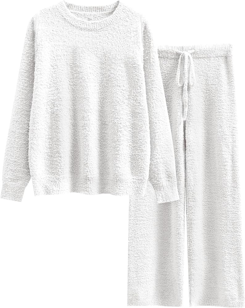 ANRABESS Women's Fuzzy Fleece Pajama Sets 2 Piece Outfits Long Sleeve Top Wide Leg Pants Lounge M... | Amazon (US)