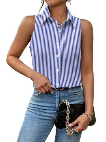 Zeagoo Sleeveless Blouses for Women Summer Casual Button Down Shirts Flower Tank Tops Fashion | Amazon (US)