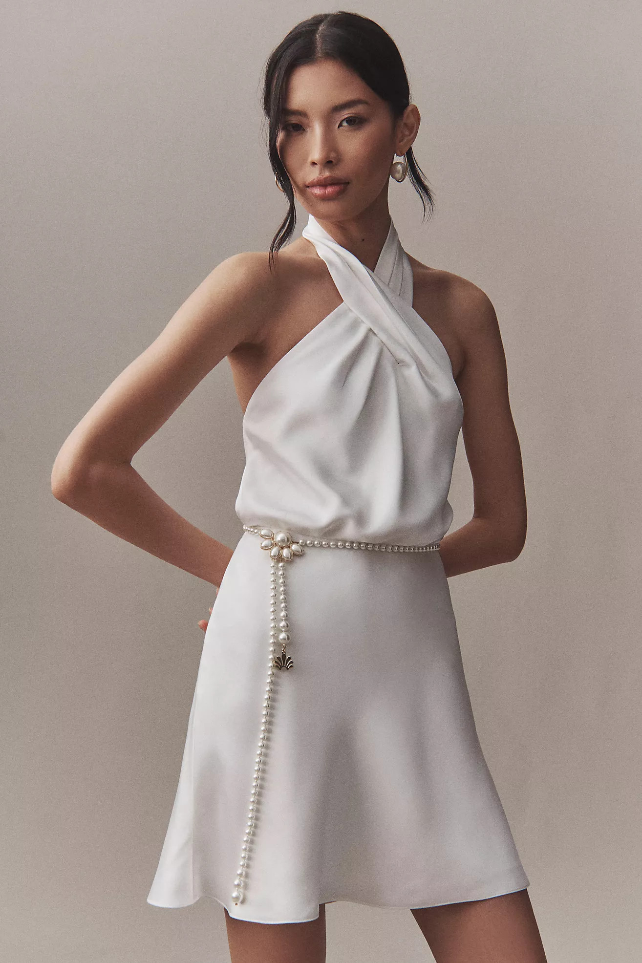 BHLDN Ruby Twist Halter Stretch Satin Mini Dress | Anthropologie (US)