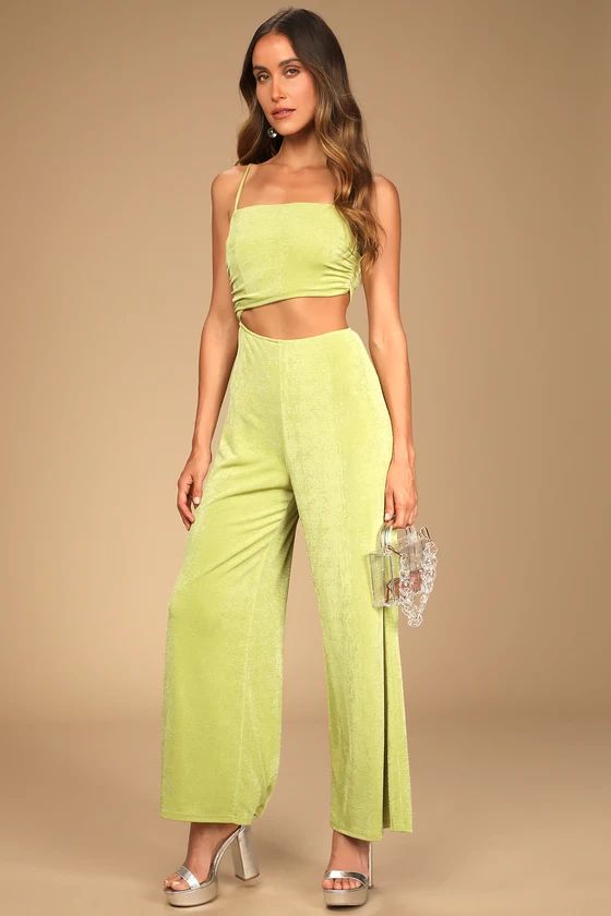 Timely Trends Lime Green Asymmetrical Cutout Wide-Leg Jumpsuit | Lulus (US)