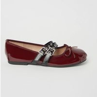 Womens Double Buckle Strap Patent Ballet Flat - Red - 5 | boohoo (US & Canada)
