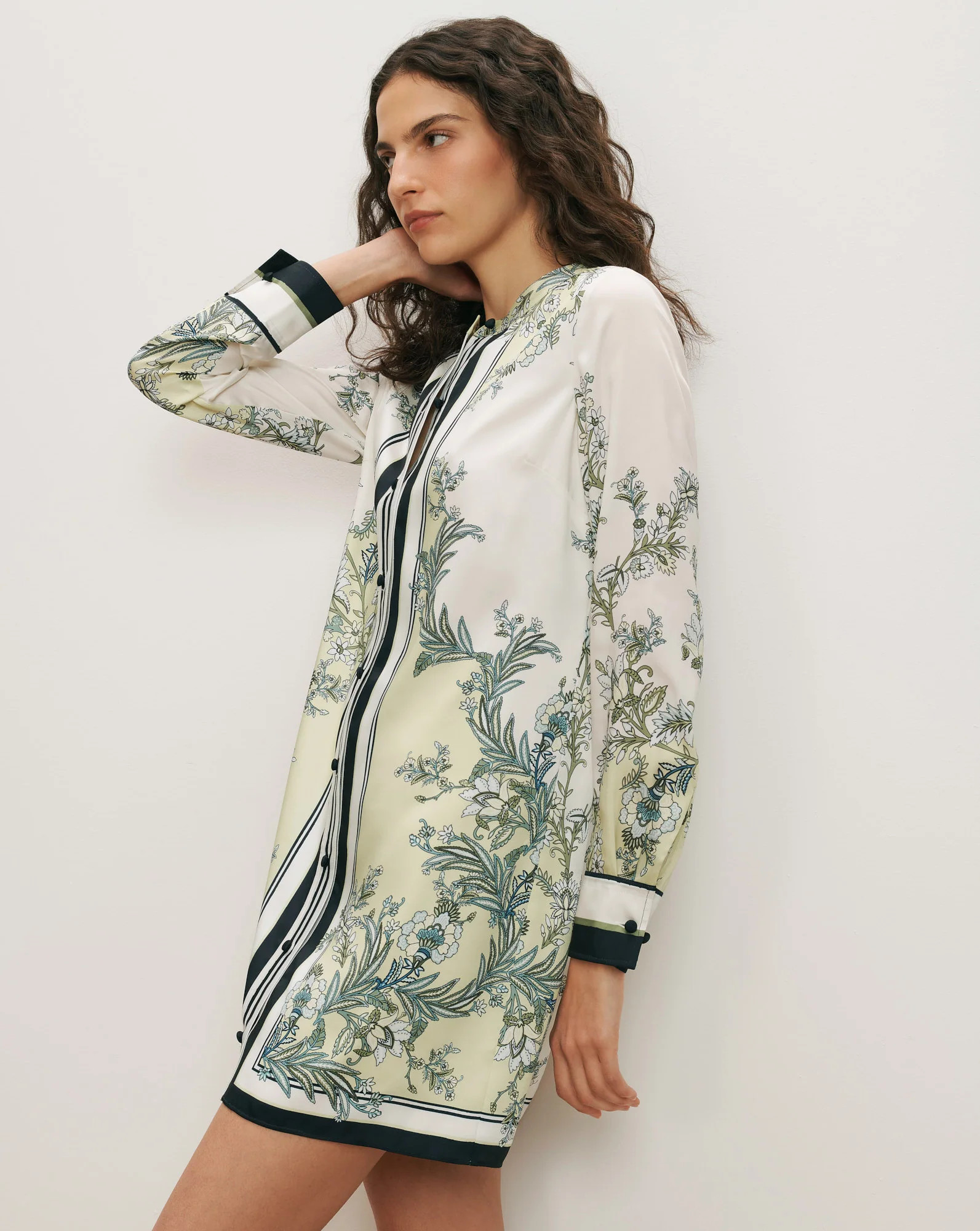 Carstowe Scarf-Print Mini Dress in Light Green Pistachio Multi | Veronica Beard | Veronica Beard