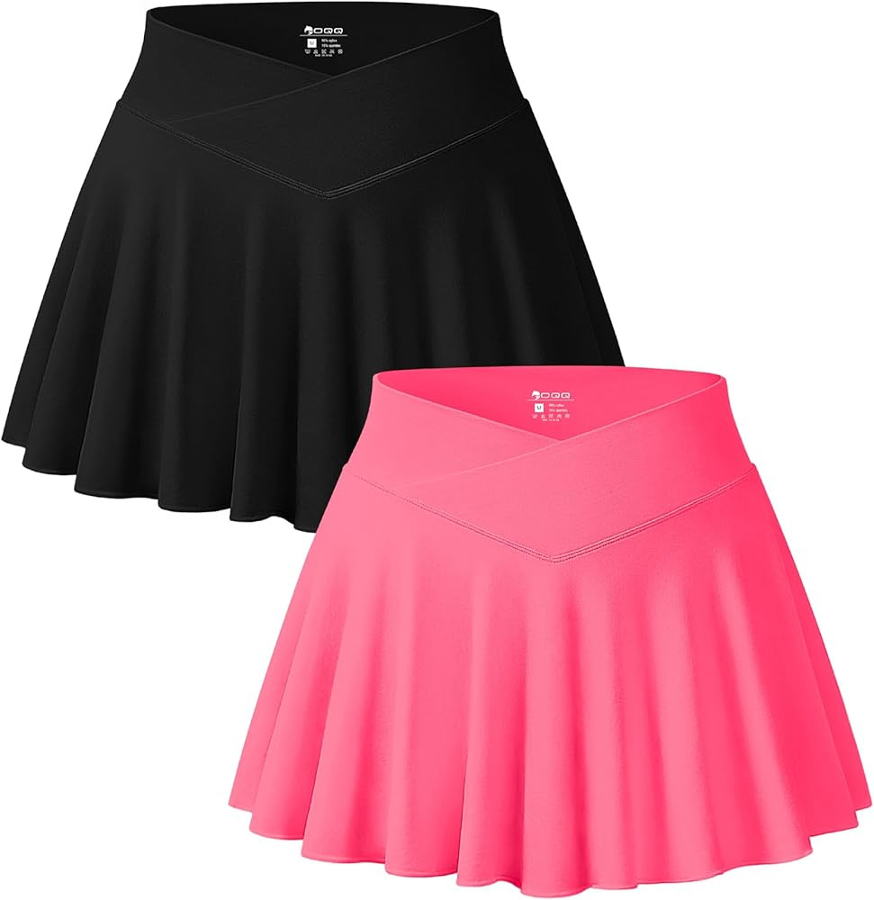 OQQ Women 2 Piece Mini Skirts 2 in 1 Flowy Sexy Basic Stretchy Cross Over Flared Casual Skirts | Amazon (US)