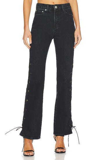 Jayda Lace Up Jean in Washed Black | Revolve Clothing (Global)