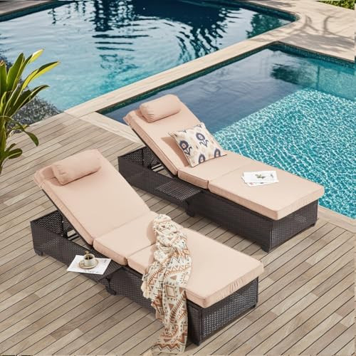 Outdoor Lounge Chairs, Pool Lounge Chairs Set of 2, Outdoor Chaise Lounge with Adjustable Backres... | Amazon (US)