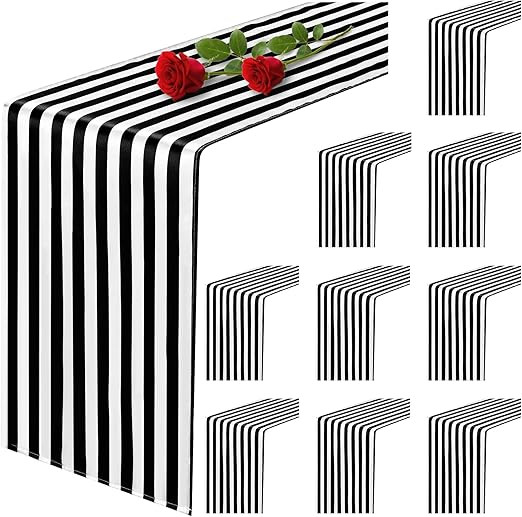 10 Pack Striped Table Runner Polyester Table Decor Classic Black and White Striped Table Runner M... | Amazon (US)