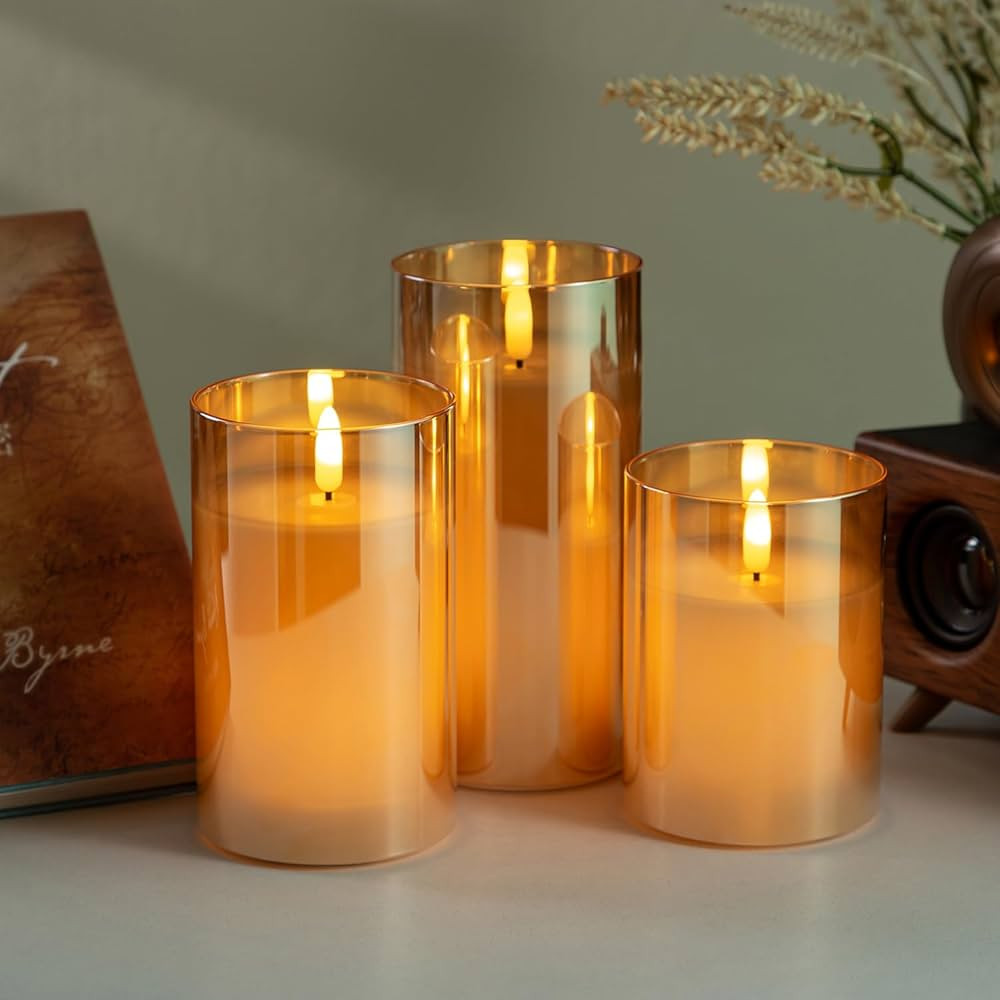 Glass flameless candles, Flickering Candles with Remote and Timer, Battery Operated LED Candles, ... | Amazon (US)