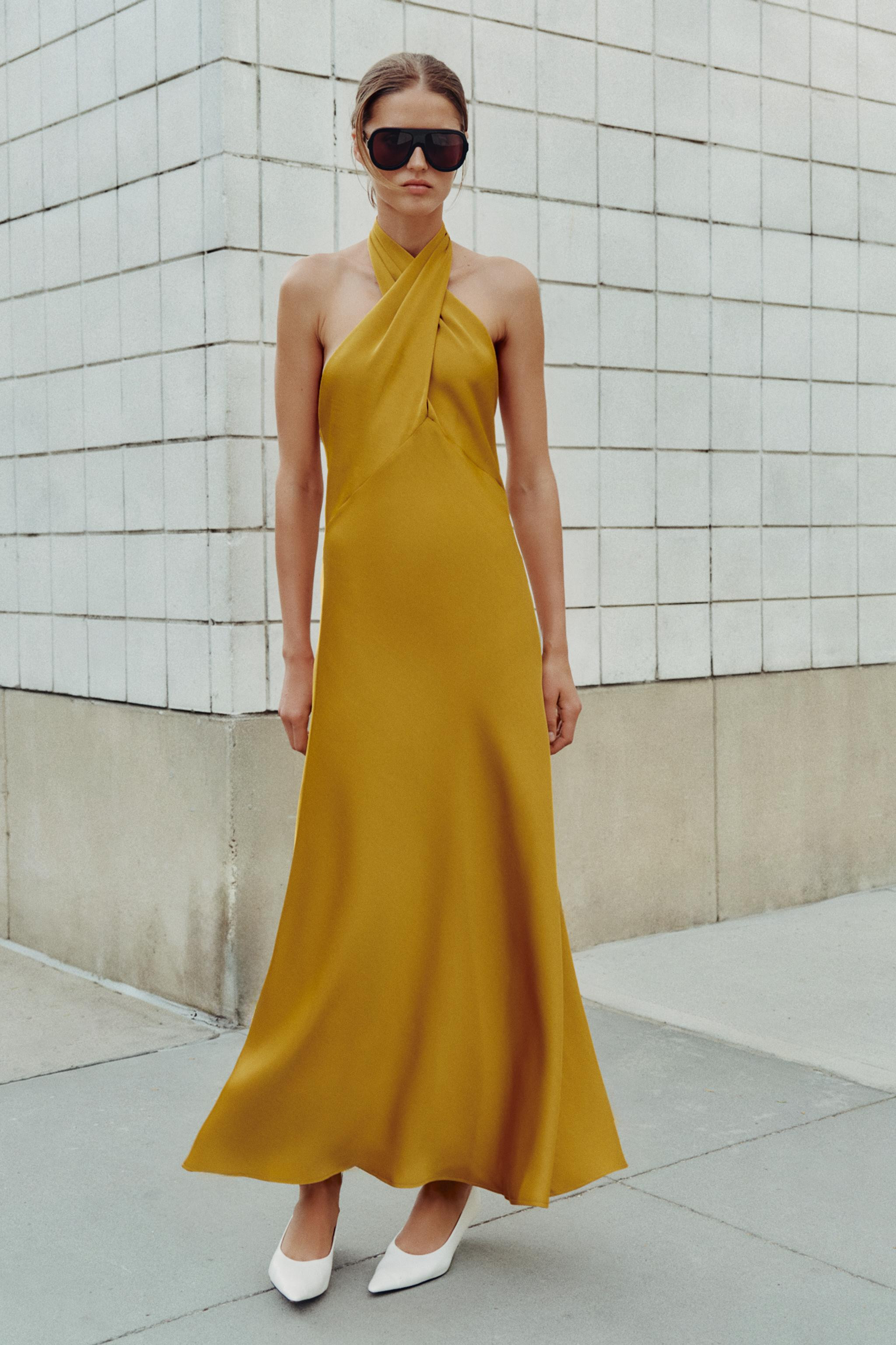 SATIN HALTER MIDI DRESS | Zara US