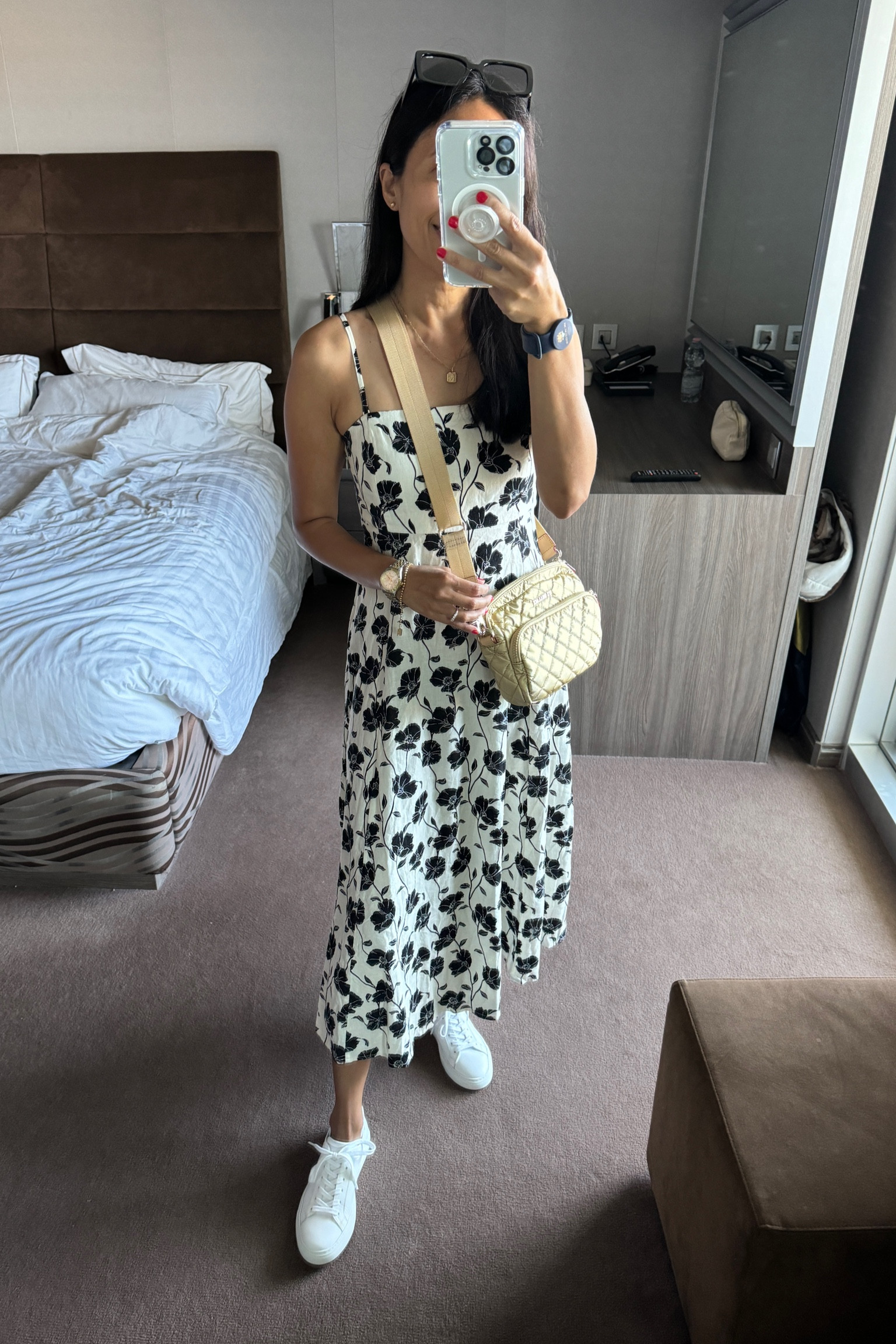 Vacation outfit. Summer outfit. Dress comes in multiple colors. True to size. Adjustable removable straps. Linen. Crossbody travel bag. Crossbody bag. 
Sneakers and favorite no-show socks  

#LTKOver40 #LTKTravel #LTKFindsUnder100