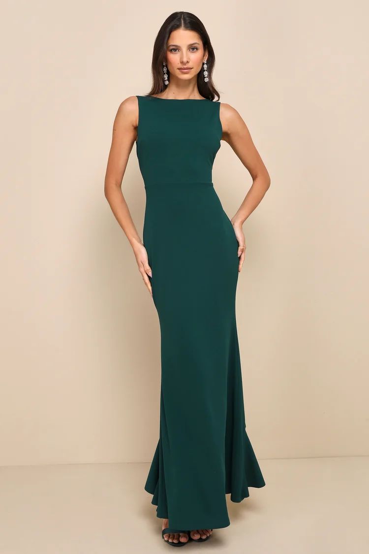 Exquisite Refinement Emerald Backless Bow Ruffled Maxi Dress | Lulus