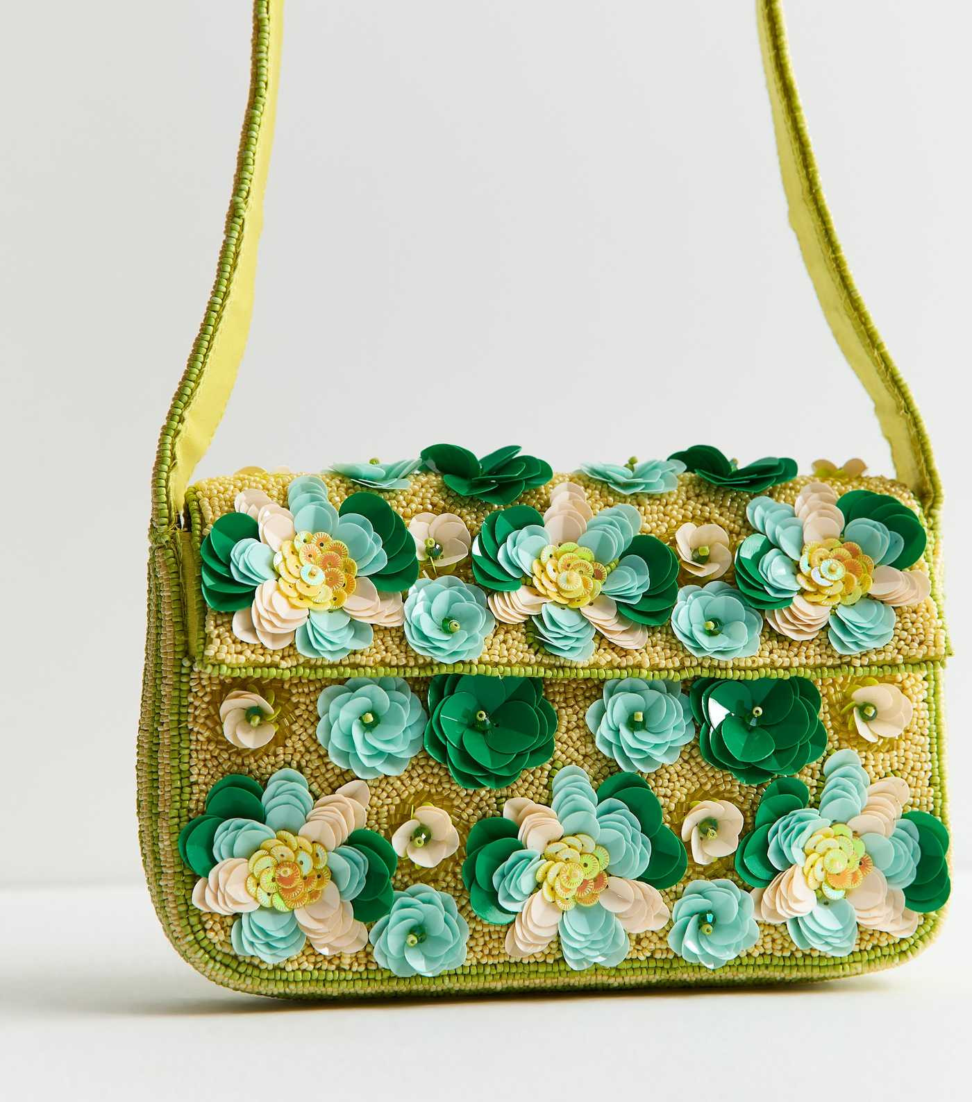 Green Beaded Sequin Flower Shoulder Bag | New Look | New Look (UK)