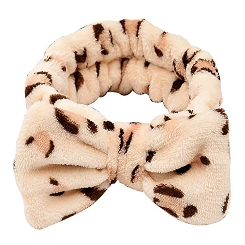 Spa Headband, Bow Makeup Headband for Washing Face, High Elasticity Bowknot Coral Fleece Skincare Headbands for Women Girls (Leopar Print) | Amazon (US)