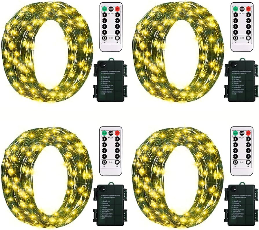 ZAIYW Battery Fairy Lights 4 Pack 16.5Ft 50 LED Fairy Lights with Remote Timer 8 Modes, Dark Gree... | Amazon (US)
