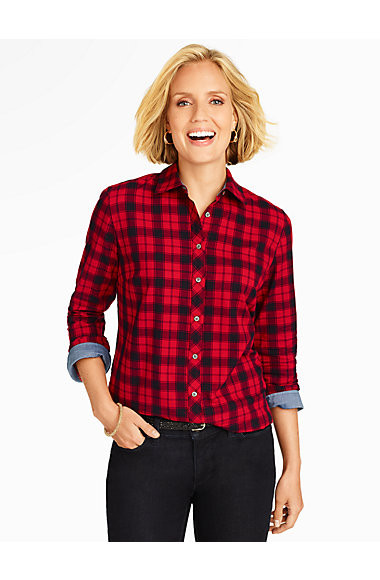 Brushed Twill Festive Plaid Shirt | Talbots
