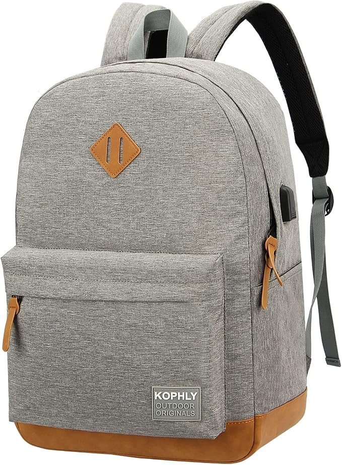 Laptop Backpack with Leather Decoration, USB Charging Port, Classic Backpack for College, Work, T... | Amazon (US)