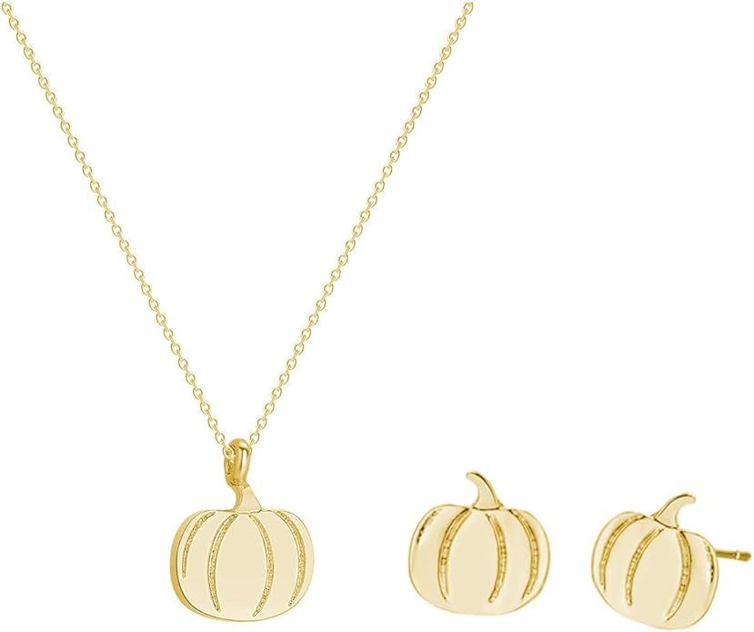 Dcfywl731 2Pcs Pumpkin Necklace Earrings Set Thanksgiving Stud Earrings For Women Girls Fashion P... | Amazon (US)