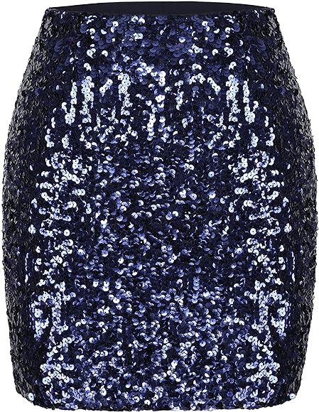 MANER Women's Sequin Skirt Sparkle Stretchy Bodycon Mini Skirts Night Out Party | Amazon (CA)