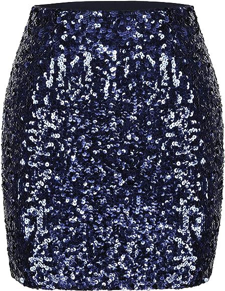 MANER Women's Sequin Skirt Sparkle Stretchy Bodycon Mini Skirts Night Out Party | Amazon (CA)