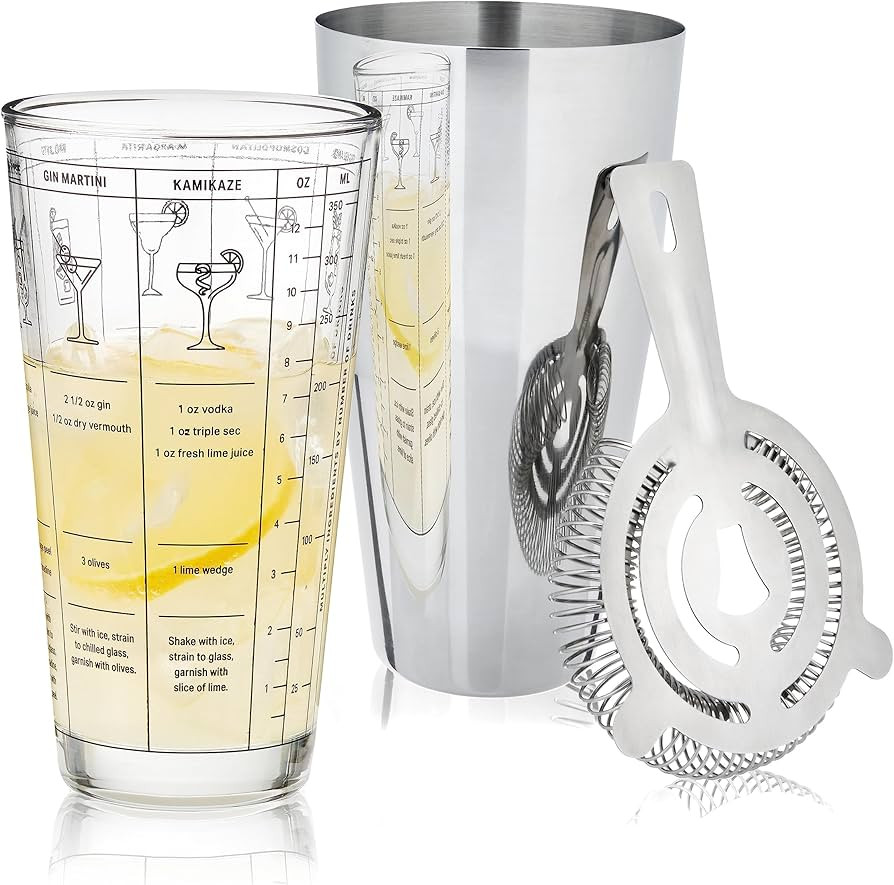 True 3-Piece Barware Set for Mixed Drinks and Cold Brew Cocktails, Includes Cocktail Shaker Tin, ... | Amazon (US)