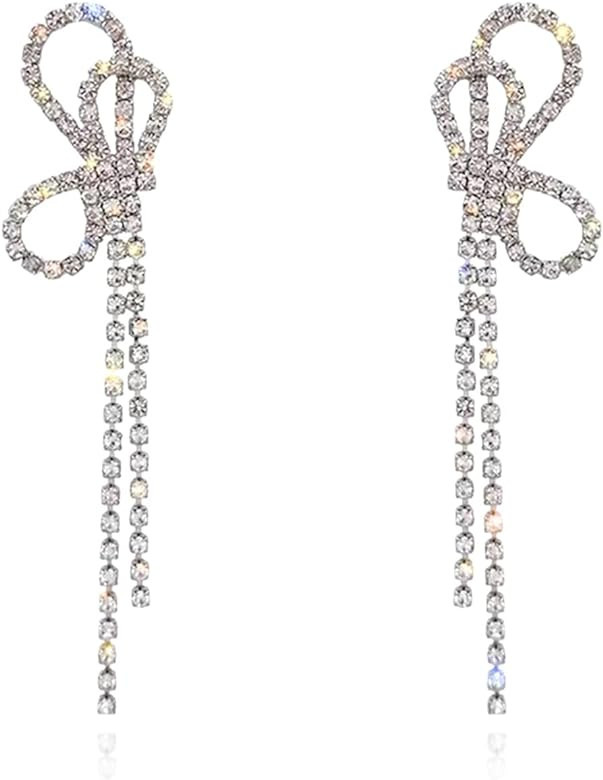 Luxval Rhinestones Earrings for Women silver rhinestone earrings Sparkly Long Linear Dangle Earri... | Amazon (US)