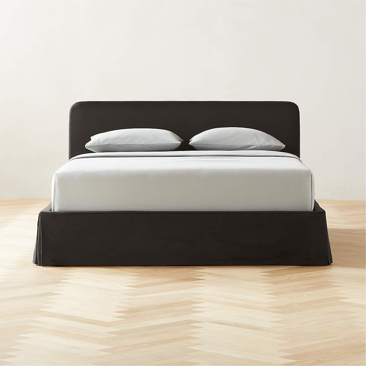 Pullover Pleat Raven Sateen Queen Bed + Reviews | CB2 | CB2
