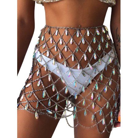 Lucakuins Women Rhinestone Skirt Sparkle Body Chain Sexy Bikini Cover-up | Walmart (US)