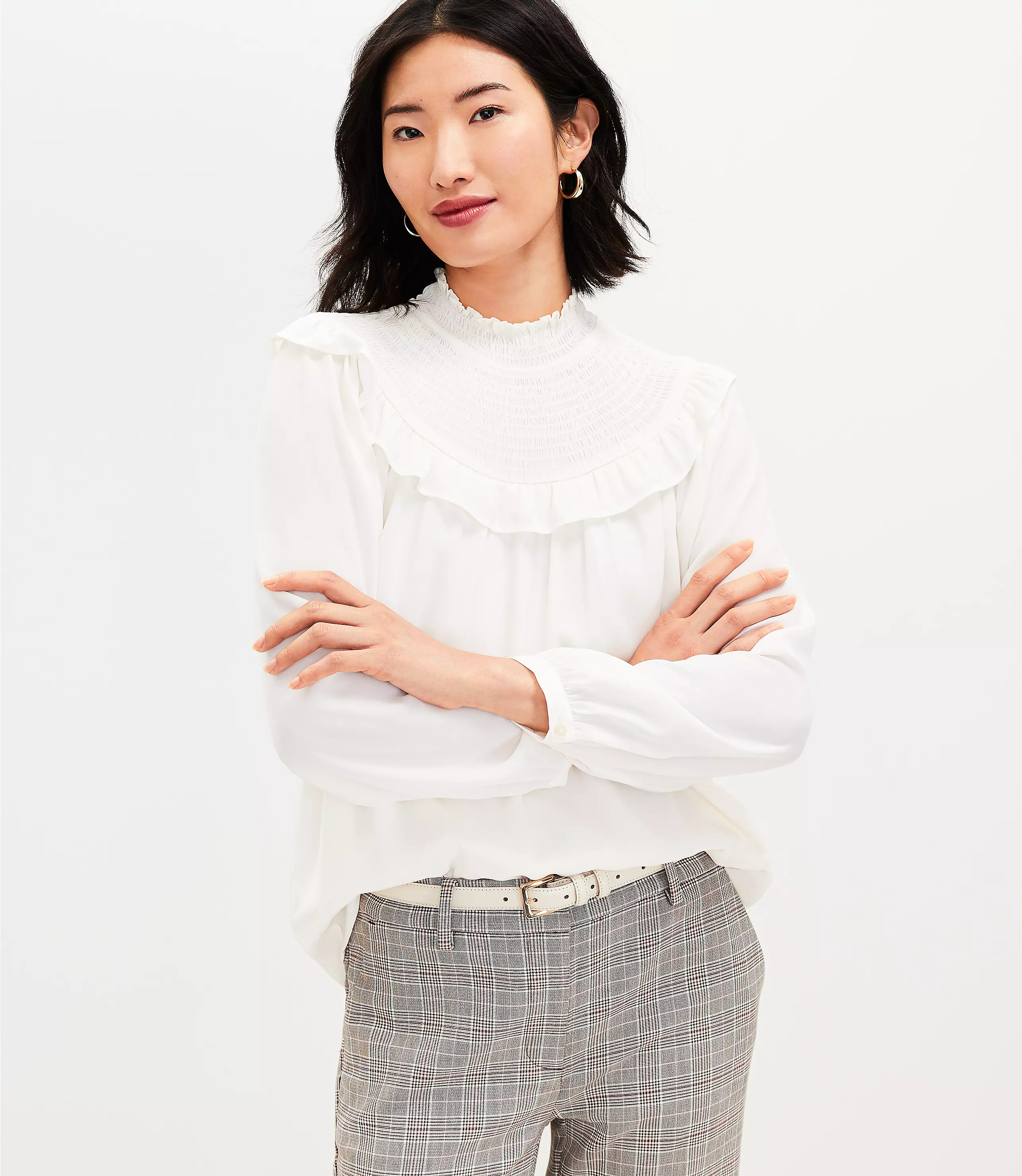Ruffle Smocked Yoke Blouse | LOFT