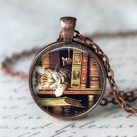 Book Necklace - Library Cat Worm Lovers Librarian Jewelry Literary Gift For | Etsy (US)