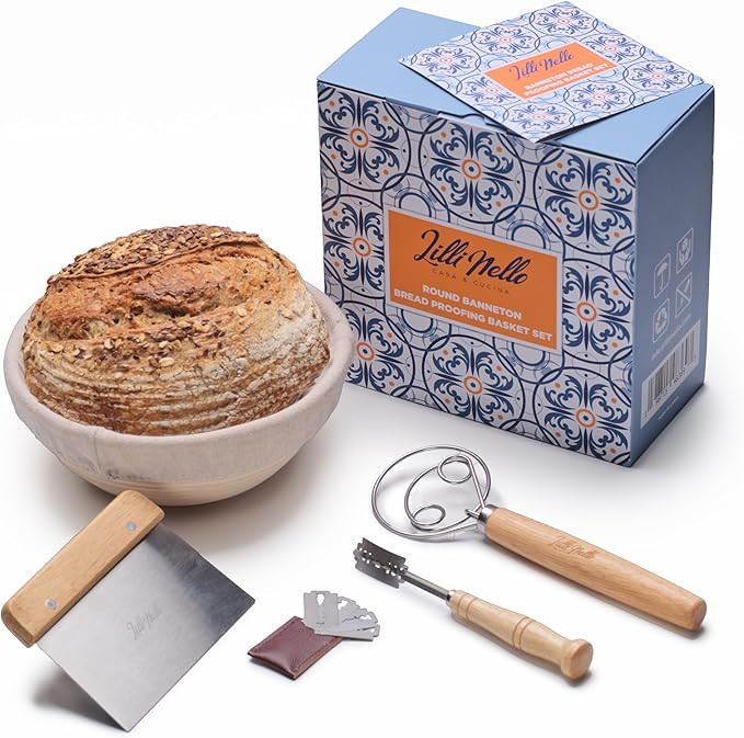 Round Banneton Bread Proofing Basket Set, Round 9" Sourdough Proofing Basket, Bread Making Tools,... | Amazon (US)