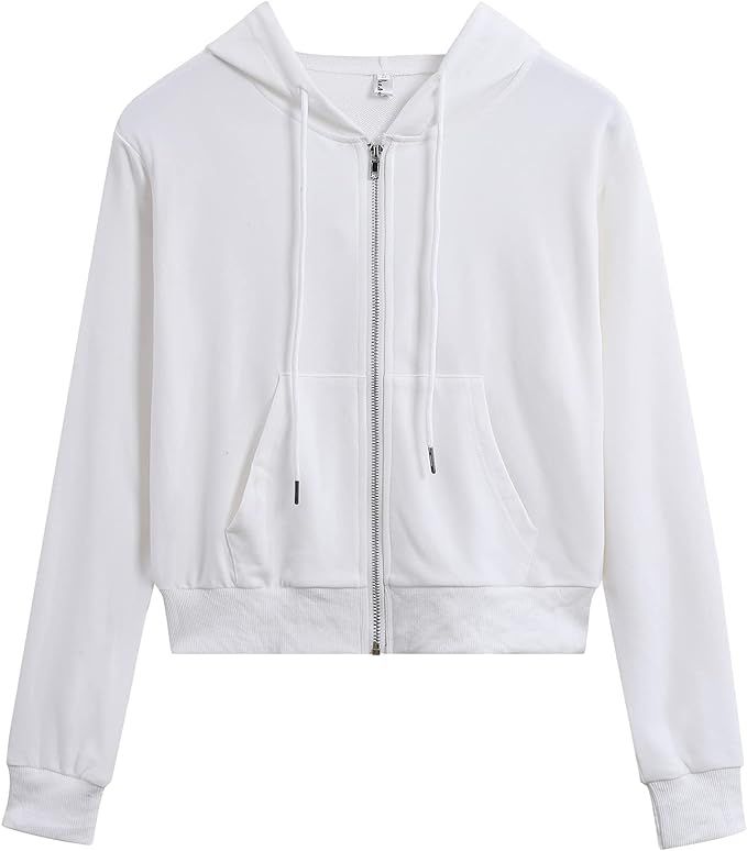 Women's Cropped Zip Up Hoodie Casual Long Sleeve Workout Hooded Sweatshirt Coat | Amazon (US)
