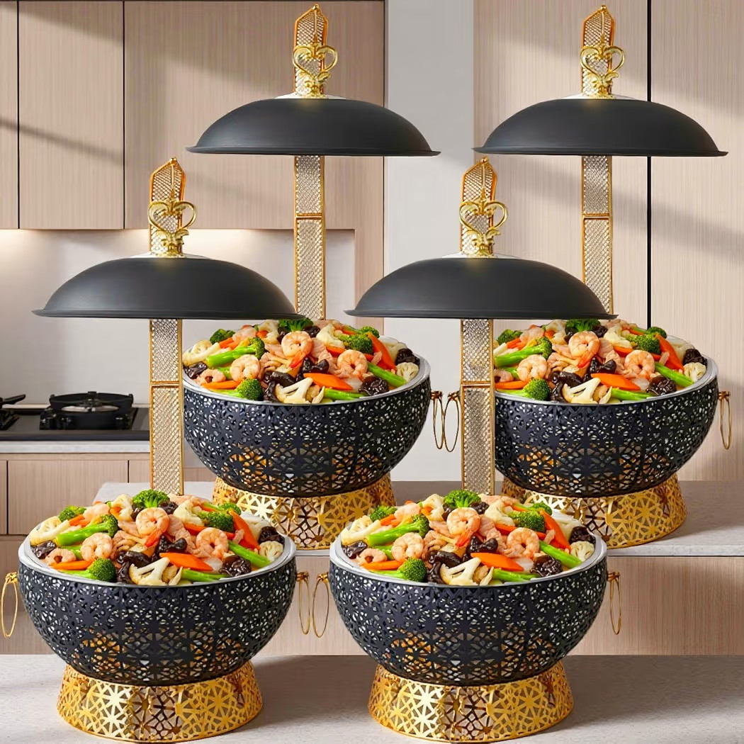 Chafing Dishes for Buffet Set of 4, 8.5Qt /8L Stainless Steel Round Buffet Chafer, Black Hanging ... | Amazon (US)