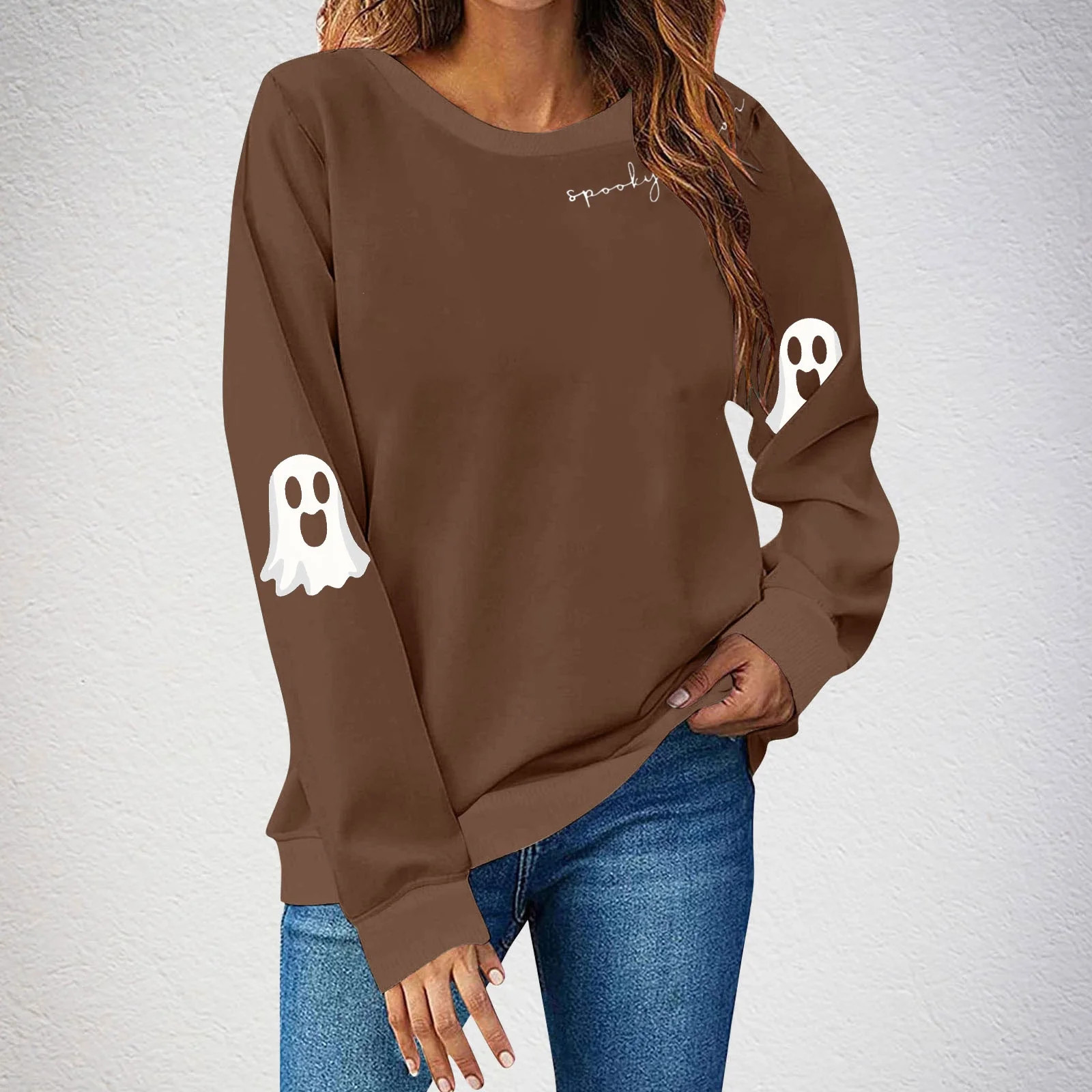 JTZGDY Spooky Season Funny Ghost Print Sweatshirts for Women Halloween Long Sleeve Crewneck Graph... | Walmart (US)