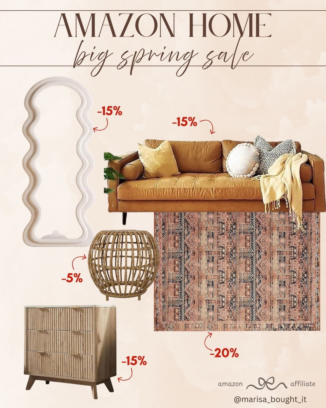 It’s time for a home refresh! 🏡
I’ve curated the best interior finds from the Amazon Big Spring Sale to help you elevate your space. I am obsessed with the textures in this rug and that stunning wavy mirror—they bring so much character to a room. Grab these furniture and decor pieces while they're up to 20% off and give your home the spring update it deserves! 🛋️✨

#AmazonHome #InteriorDesign #SpringCleaning #HomeDecor #AmazonSale #DecorInspo

#LTKSeasonal #LTKHome #LTKSaleAlert