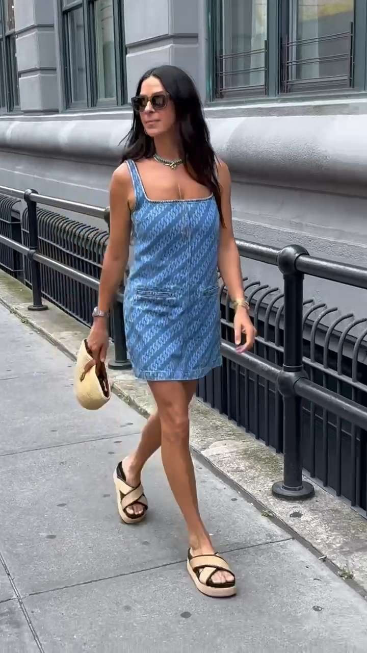 Effortless summer chic ☀️ The perfect denim mini dress from RM styled with raffia platform sandals and a matching bag — your go-to look for sunny strolls and matcha runs. 

 #LTKStyleTip #LTKShoeCrush #LTKItBag
