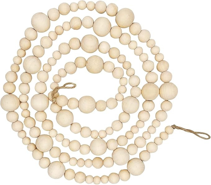 Amazon.com: Farmhouse Beads 7ft Wood Bead Garland with Christmas Tree Holiday Decorations Rustic... | Amazon (US)