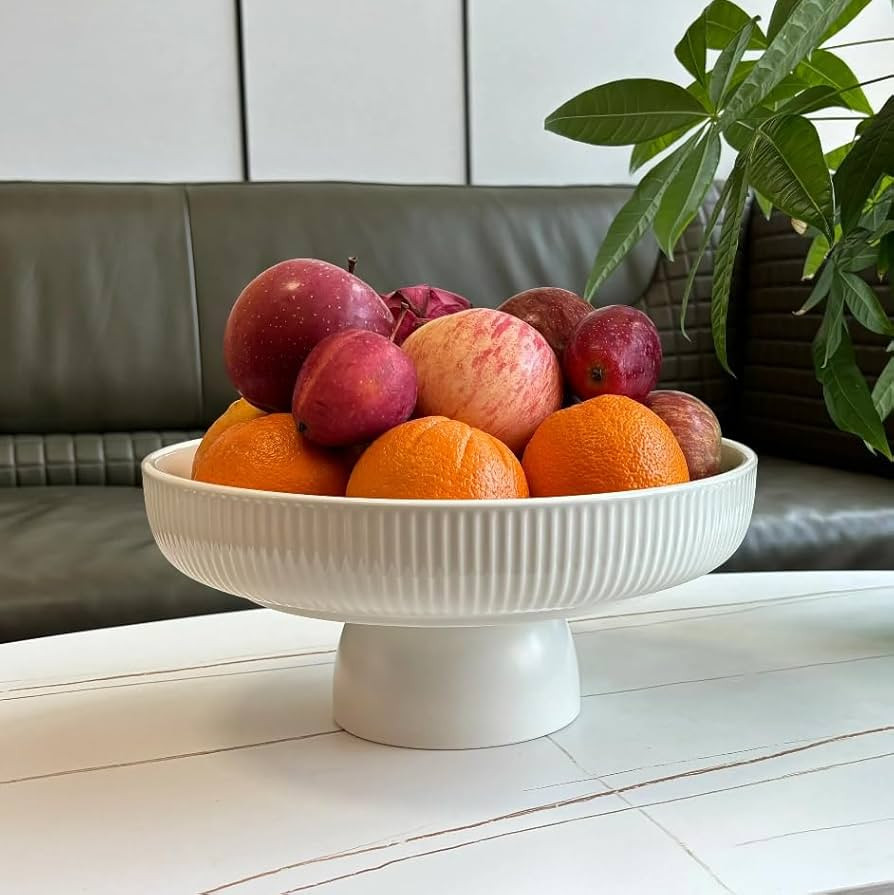 Ceramic Fruit Bowl,11" Decorative Bowl, Large Fruit Bowl for Kitchen Counter, Pedestal Bowl, Kitc... | Amazon (US)